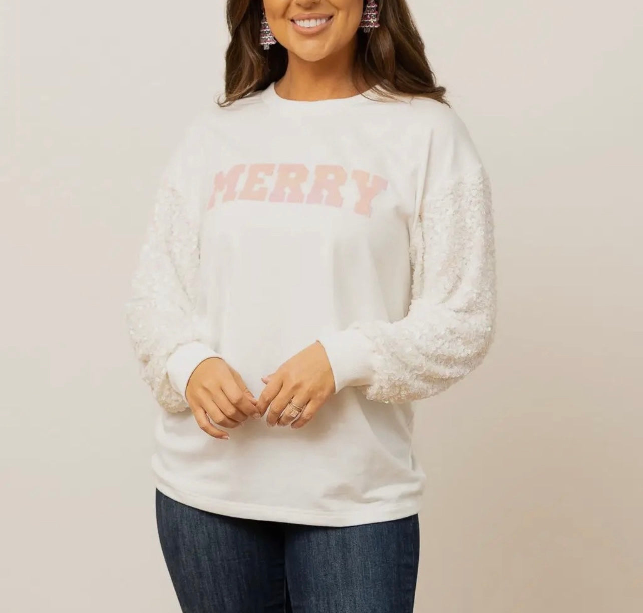 Merry Sequin sleeve Sweatshirt