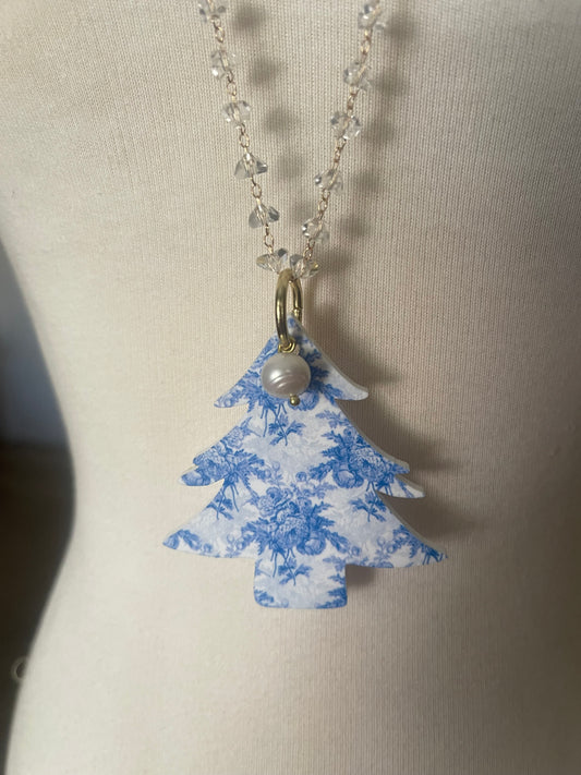 Toile Christmas tree necklace