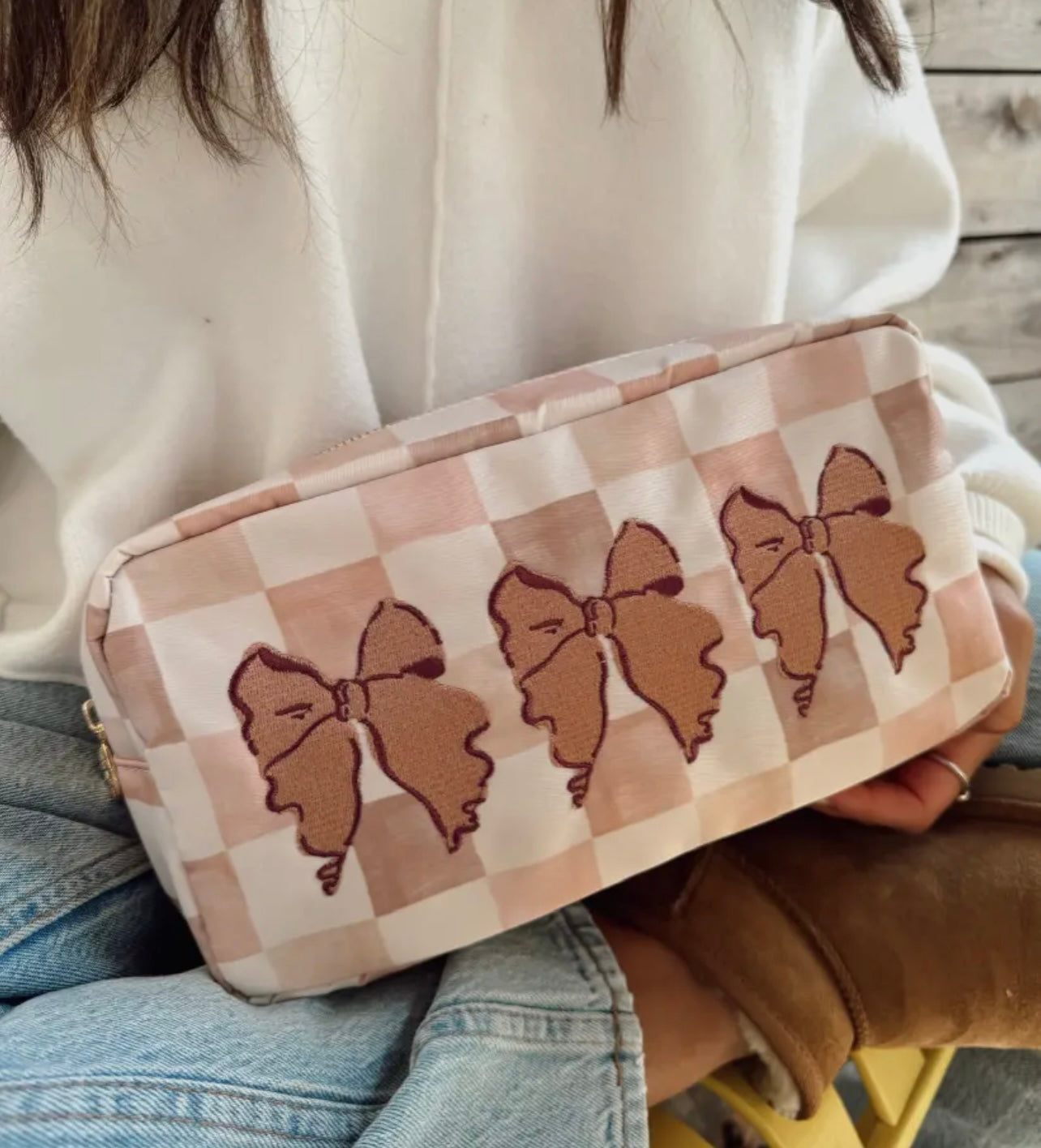 Dusty Rose Bow cosmetic bag